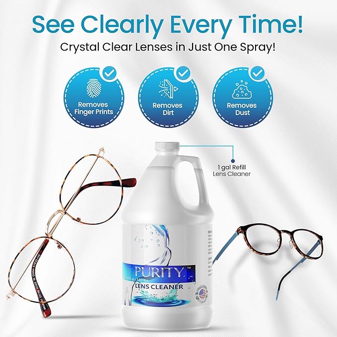 Purity Eye Glasses Lens Cleaner - Refill Eyeglass Lens Cleaning Bottle - Safe for All Lenses (AR Coated Included), Eyeglasses and Screens - Made in USA - Clear, 1gal