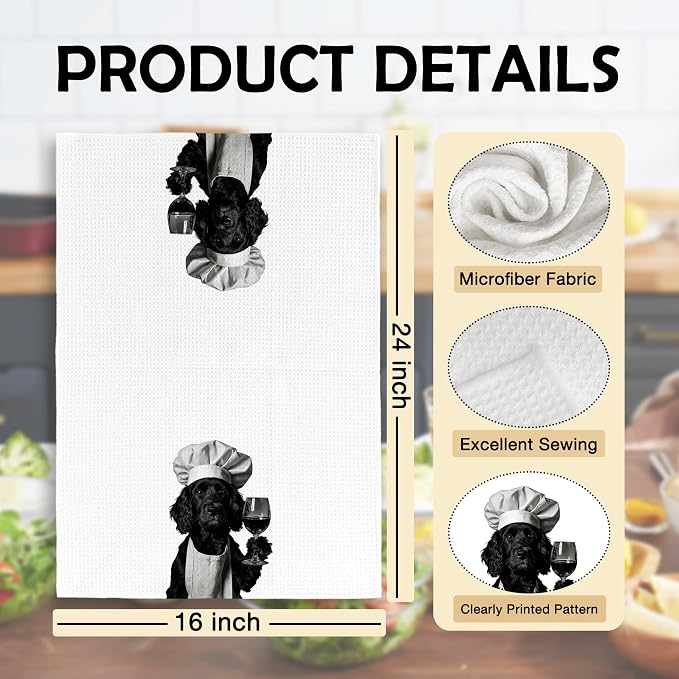 Funny Chef Cocker Spaniel Kitchen Towels Set of 2, Cocker Spaniel Dog Gifts for Women Dish Tea Towels for Kitchen, Dog Mom Lovers Owner Gifts Decorative Hand Towel, 16x24 Inch