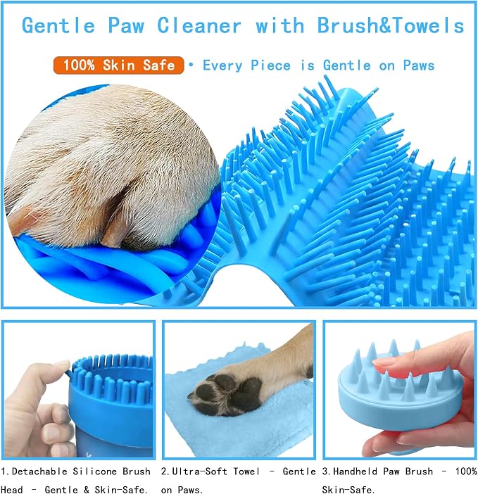 Dog Paw Cleaner Cup with Detachable Top Brush for Large & XL Dogs | Quick-clean muddy paws with soft bristles, one-step top brush grabs loose fur, lazy-friendly design, fits paws 2.5-3.5“ wide