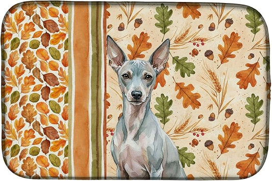 Caroline's Treasures American Hairless Terrier Heirloom Fall Dish Drying Mat Absorbent Dish Drying Mat Pad for Kitchen Counter Dish Drainer Mat for Countertop, 14 x 21", Multicolor