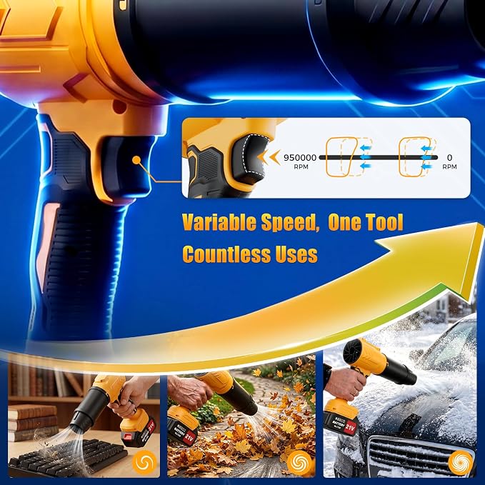 Leaf Blower Cordless, 950000RPM 21V Battery Powered Electric Leaf Blower with 2 x 4.0Ah Battery, Handheld Lightweight Turbo Blower Air Blower for Snow, Lawn Care with 2 Extended Nozzle