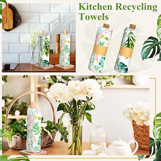 Redbaker 50 Pcs Reusable Paper Towels Paperless Reusable Cotton Cloths Toilet Absorbent Washable Paper Towels with Roll Kitchen Dishcloth for Kitchen Paperless Dishcloths(Leaves)
