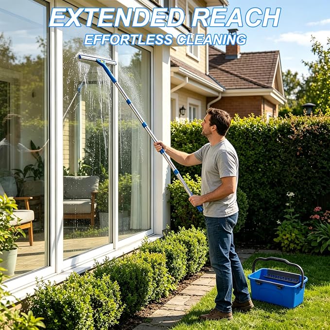 76“Professional Squeegee Window Cleaning Kit with Extension Pole,Window Cleaning Kit,Window Washing Tool for Indoor Outdoor Windows & Car Glass Easy to use, Great for high-Rise Hard-to-Reach Windows