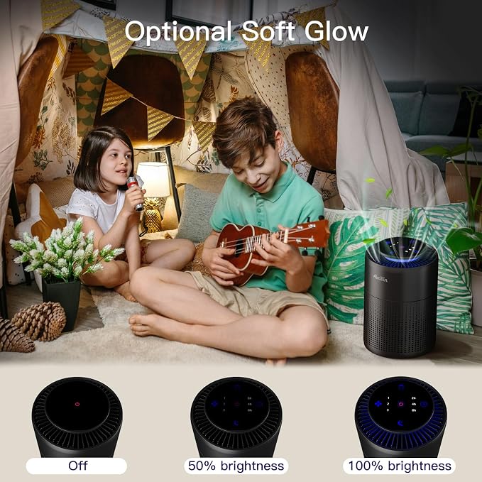 2 Pack Air Purifiers for Home Bedroom H13 True HEPA Air Filter Cleaner, Odor Eliminator, Remove Smoke Dust Pollen Pet Dander, Night Light For Home Living Room Dorm, Quiet 24dB Filtration System