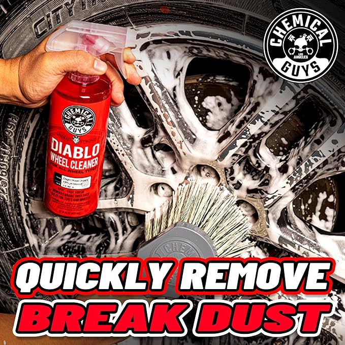 Chemical Guys CLD_998_1602 Sprayable Diablo Wheel Cleaner (Safe on All Wheel & Rim Finishes),16 oz (2 Pack) + MIC_506_03 Premium Microfiber Towels, Gold (16 Inch x 16 Inch) (Pack of 3)