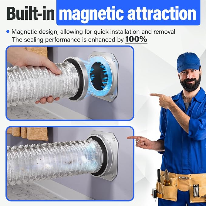 Magnetic Dryer Vent MV-180 Connector Kit, 4 Inch for Tight Spaces, Strong Magnetic Seal, Easy Quick Installation, Improves Airflow & Safety, GTD65EBSJ3WS, GTD42EASJ2WW, GTD42GASJ2WW