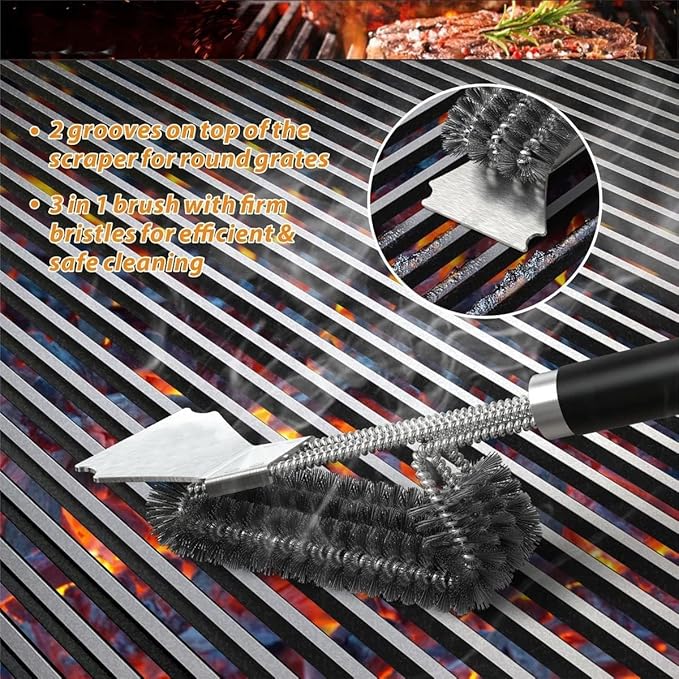 INVODA BBQ Cleaning Brush BBQ Brush BBQ Tool Grill Brush with Scraper, Adjustable Handle with Bottle Opener BBQ Brush for Outdoor Grill/Smoker/Gas and Charcoal Grill Cleaning