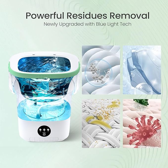 Portable Washing Machine 20L - Mini Washer with Spin Basket, 3 Cleaning Modes & Deep Wash for Small Clothes, Foldable Laundry for Apartment, Home, RV and Travel (Green)
