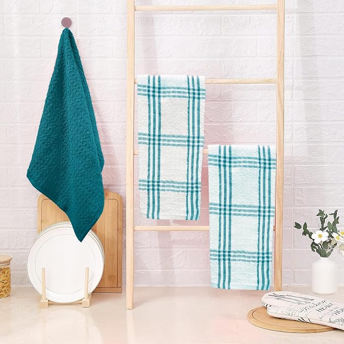 DAN RIVER Premium Teal Kitchen Towels - [Pack of 6] 100% Cotton (16x 26 Inches) -Super Soft, Highly Absorbent Hand Towels, Quick Dry, Dish Towels, Tea and Bar Towels Set