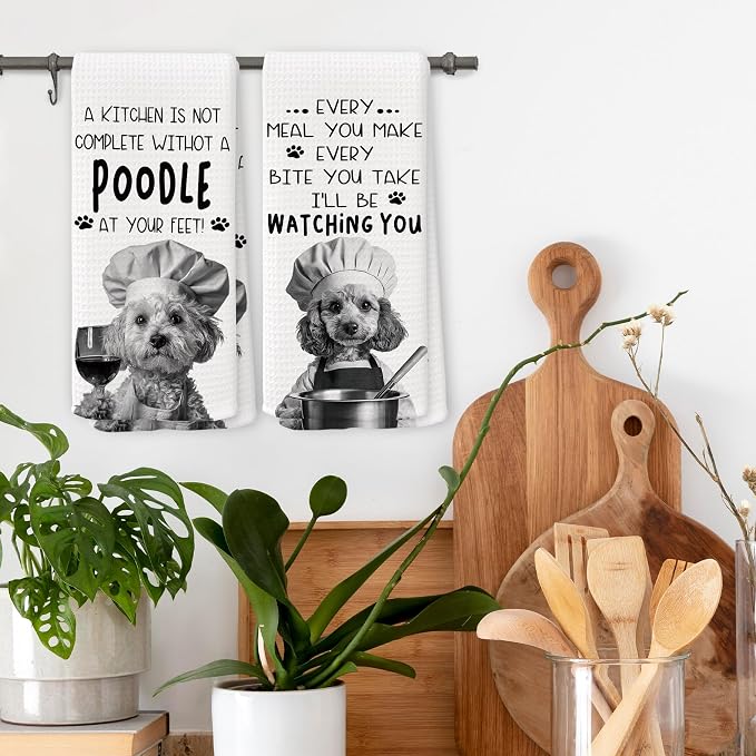 Funny Poodle Dog Kitchen Towels 16x24 Inch Set of 2 | Poodle Lovers Gifts for Women Men Dish Tea Towels for Kitchen, Dog Lover Mom Dad Owner Gifts Decorative Hand Towel