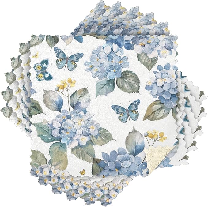 Blue Hydrangea Butterfly Kitchen Towels Dish Cloths Set of 6 Microfiber Cleaning Cloths for Cars Super Absorbent Machine
