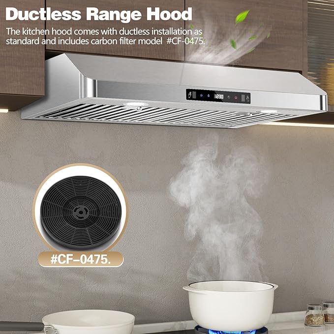 SNDOAS Under Cabinet Range Hood 30 inch,Stainless Steel Ducted/Ductless Range Hood with Touch/Gesture/Remote Control,700CFM & 3-Speed Kitchen Stove Vent Hood,Baffle Filters,3 Air Vents