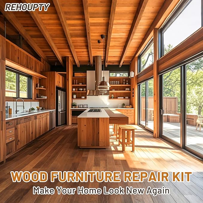 Wood Furniture Repair Kit, All-in-One Laminate Floor Repair Kit - Wood Putty, 12 Colors Wood Filler & 8 Colors Furniture Markers and Beeswax, Wood Repair for Scratch Cracks Hole Discoloration