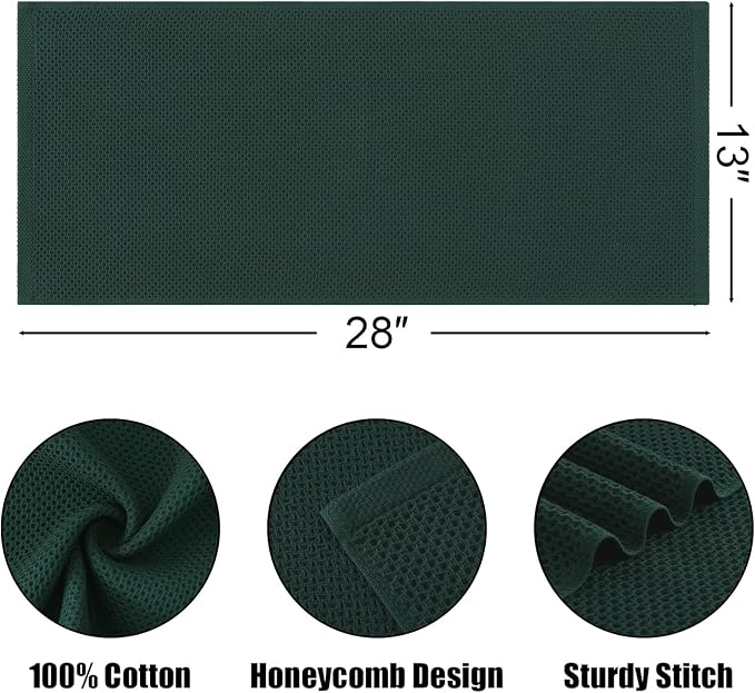 Kitinjoy 100% Cotton Waffle Weave Kitchen Hand Towels (13 X 28 Inches, Blackish Green), 12-Pack Super Soft and Absorbent Dish Towel for Drying Dishes