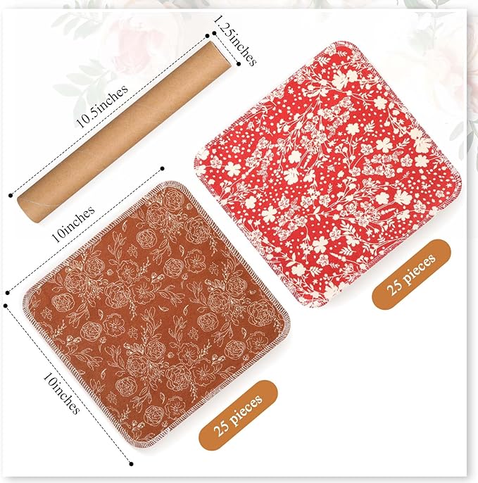 Redbaker 50 Pcs Reusable Paper Towels Paperless Reusable Cotton Cloths Toilet Absorbent Washable Paper Towels with Roll Kitchen Dishcloth for Kitchen Paperless Dishcloths(Retro)