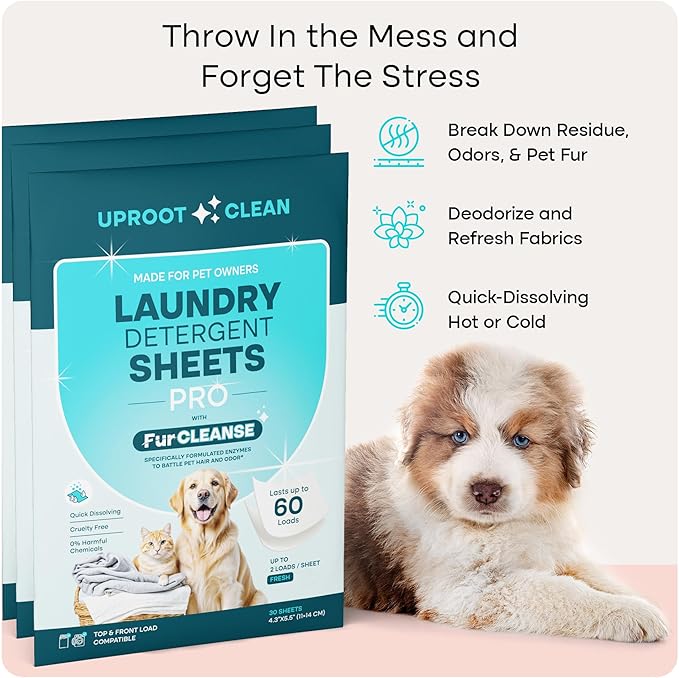 Uproot Clean Laundry Sheets Pro - 90 Pack - Fresh Scent: Mineral-Powered Laundry Detergent Sheets Made in USA - Eliminate Clinging Fur, Pet Odors, & Messy Residue - Up to 180 Loads
