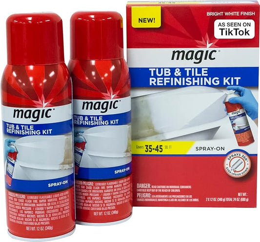 Magic Tub and Tile Refinishing Kit - Spray on Aerosol - Refinish Sinks Tile Porcelain Acrylic Fiberglass and Ceramic Surfaces, Bright White, 12 Ounce (Pack of 2)