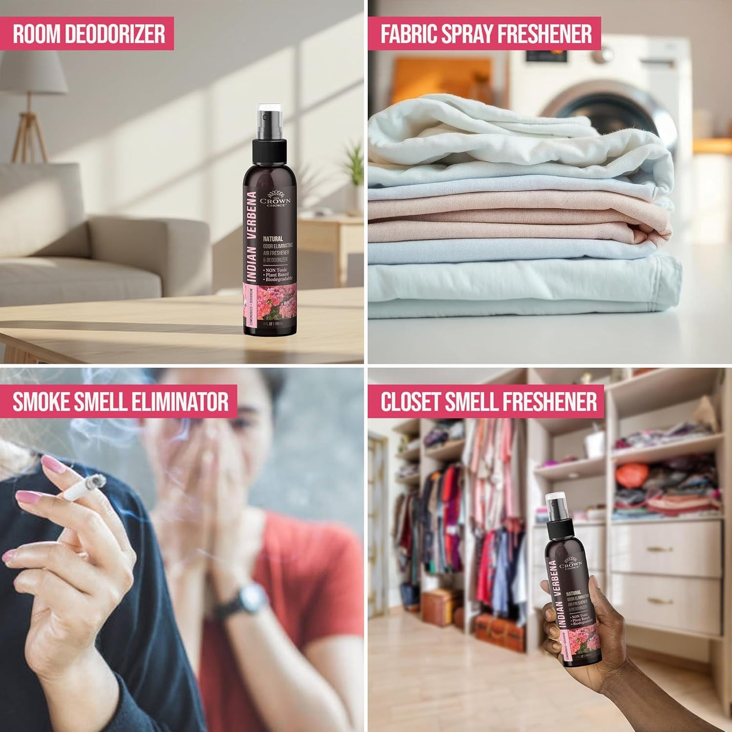 Natural Air Freshener Spray—Geranium & Lemongrass Odor Eliminator—Non-Toxic Essential Oil Deodorizer Spray for Home,Toilet,Room,Lounge,Laundry,Cabinet,Fabric;Safe for Kids & Pets—2PK- 4Oz each