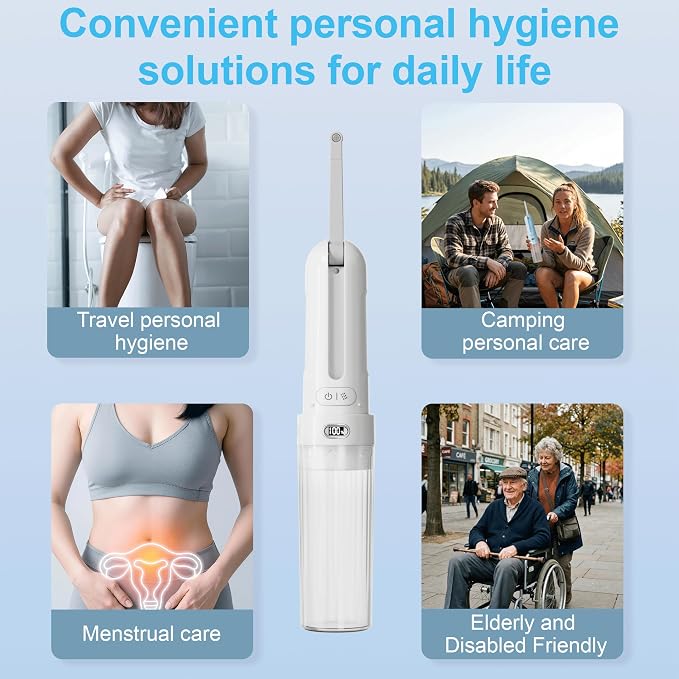 Electric Portable Bidet for Home & Daily Use, Whisper-Quiet Handheld Sprayer with 3 Pressure Modes, 1600mAh USB-C Rechargeable, IPX7 Waterproof (White)