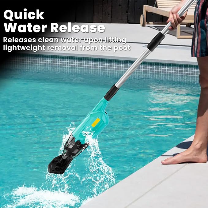 Cordless Pool Vacuum Cleaner for Above Ground Pool & In Ground Rechargeable Pool Vacuum Cleaner - 90 Mins Runtime, Spa Vacuum for Hot Tub- Fast 3H Charge (Green)