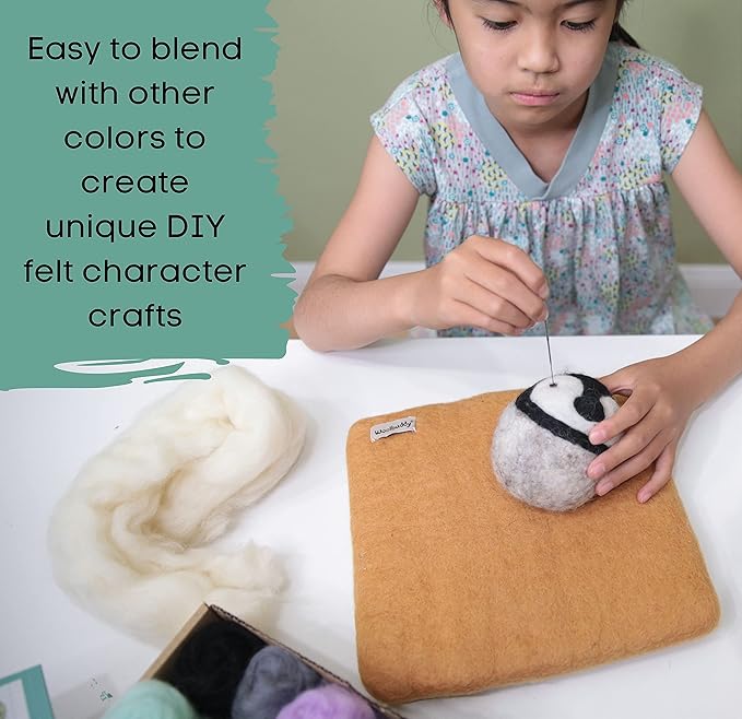Woolbuddy Needle Felting Wool, Carded Core Wool, White Roving for Wet Painting, DIY Dryer Balls, Felting Pads, Supplies, and Bulk Chunky Yarn (15.7oz)
