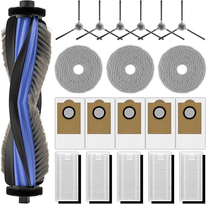 (20 Pack) M3 Replacement Parts Compatible with Lefant M3 Robot Vacuum Cleaner, 1 Roller Brush, 6 Side Brushes, 5 Dust Bags, 5 HEPA Filters with Foam Filters, 3 Mop Pads, Accessories Kit