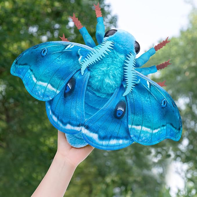 Moth Stuffed Animals Toy, Lifelike Blue Moths Plush 11in, Realistic Soft Big Wing Plushies Figure Gift Collection for Kids