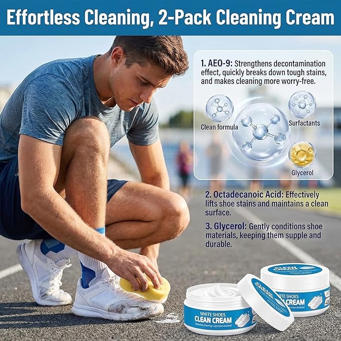 White Shoe Cleaner Cream, 2Pcs Multipurpose No-Wash Solid Cleaning Paste With Sponge, Stain Remover Cream For Leather Sneakers And Shoe Soles