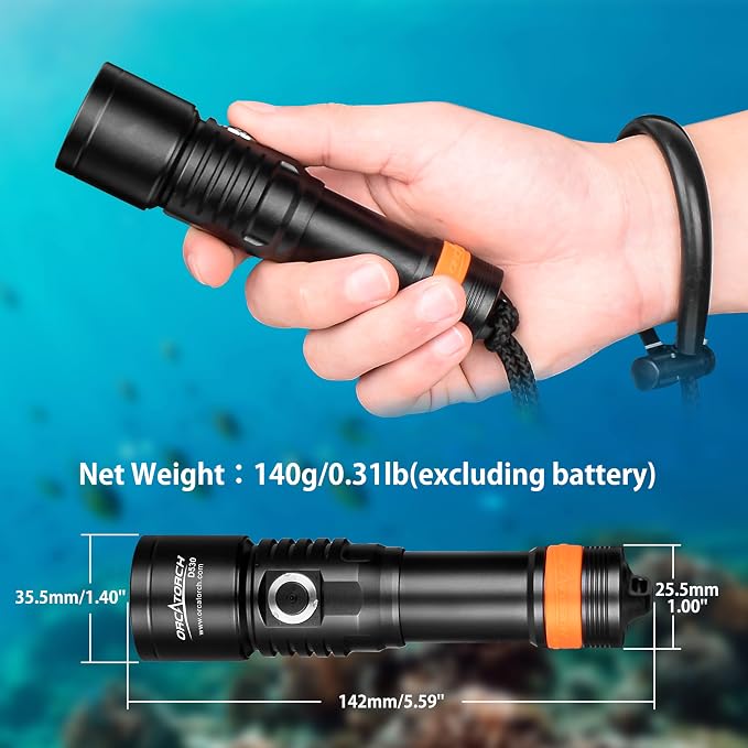 ORCATORCH D530 Dive Light 1500 Lumens SOS Signal Scuba Diving Flashlight, 7° Super Focus Beam, 3 Modes, IP68 Waterproof, 150M Underwater Torch for Night, Cave & Technical Diving (Upgraded)