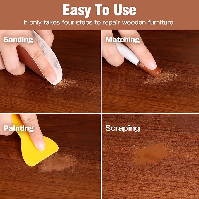 DEWEL Furniture Repair Crayon, 6 Colors Wood Filler Sticks, Wood Scratch Repair Wax for Filling Scratches, Cracks, Holes, Dents, Scuffs, Dings - A Simple and Convenient Wooden Repair Solution