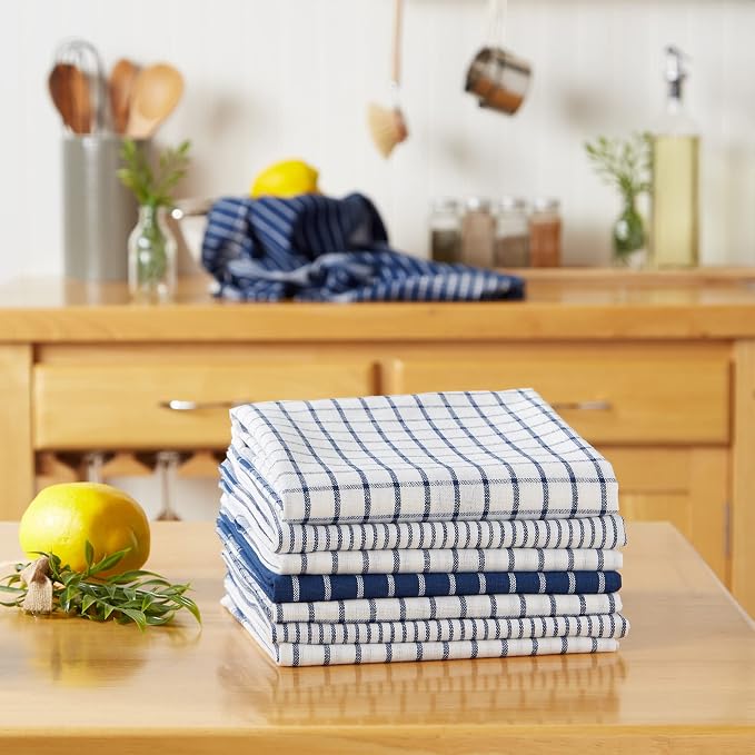 DII Everyday Basic Collection Woven Dishtowel Set, 20x28, Nautical Blue, 8 Piece