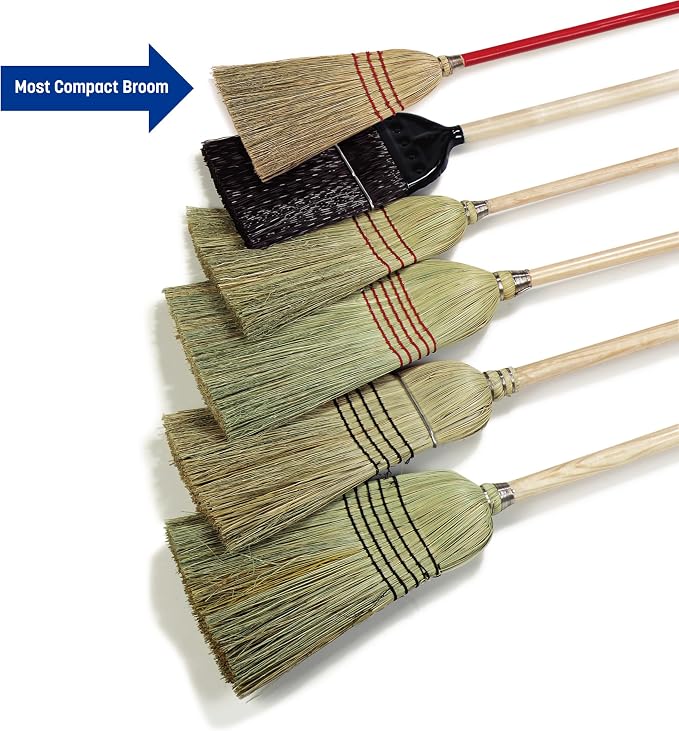 Flo-Pac Compact Corn Fiber Utility Broom with Wire-Wrapped Bristles and Red Handle, 33 Inches, Red (Pack of 3)