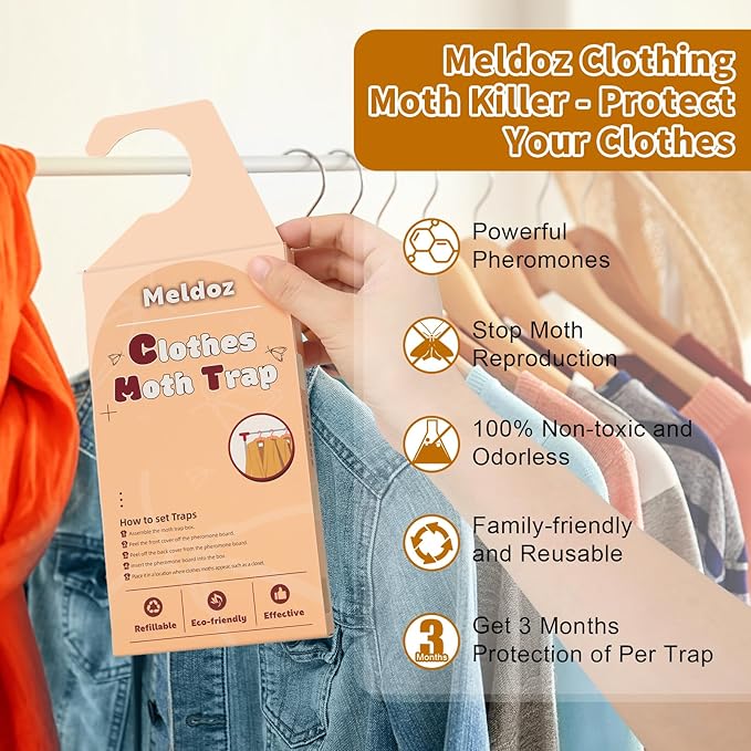 Clothes Moth Traps with Powerful Pheromones, Non-Toxic & Odor-Free Sticky Moth Traps for Clothes & Closets, Refillable 12-Pack