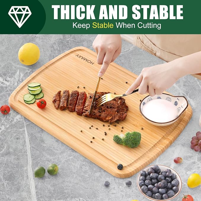Homaxy Kitchen Towels Set, 12 x 12 inches, Set of 6 Bulk Ultra Soft Absorbent Dish Towels for Washing Dishes and Extra Large Bamboo Cutting Board for Kitchen, 18 x12.5 Wood XL Cutting Board