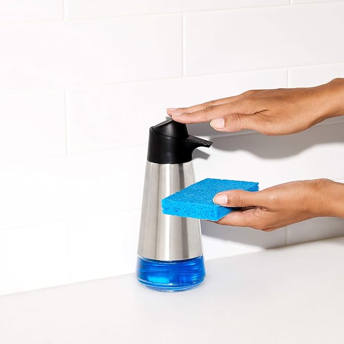 OXO Good Grips Stainless Steel Easy Press Dispenser & Good Grips Stainless Steel Sink Caddy