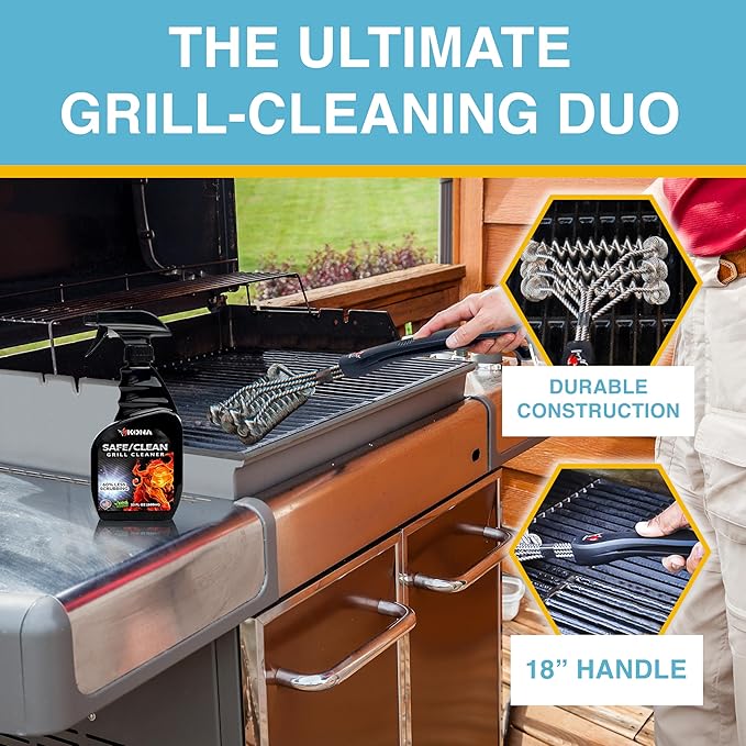 Coil Grill Brush & Grill Spray Cleaner - Safe/Clean Bristle-Free BBQ Grill Brush & Heavy-Duty, No-Drip Grill Spray, Eco-Friendly Degreaser (23 oz) - Perfect for Outdoor Grilling & Cleaning