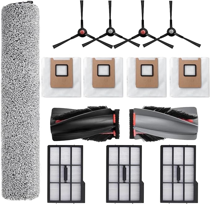 Replacement Parts Kit Compatible with Eufy Omni E25 / E28, Vacuum Cleaner Accessories Includes:1 Mop Roller Brush,1 Set Main Brush,4-Side Brush,3-Filter,4-Disposal Dust Bags