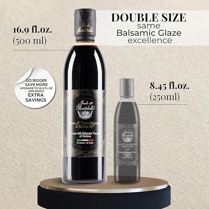 Aged Balsamic Glaze 16.9 fl.oz. (500 ml), High Density Balsamic Vinegar Glaze Drizzle, Cream with Balsamic Vinegar of Modena, Sweet Reduction Glaze - Imported from Italy