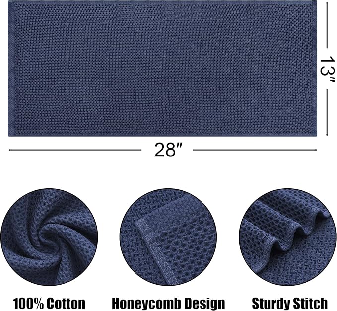 Kitinjoy 100% Cotton Waffle Weave Kitchen Hand Towels (13 X 28 Inches, Navy Blue), 6-Pack Super Soft and Absorbent Dish Towel for Drying Dishes