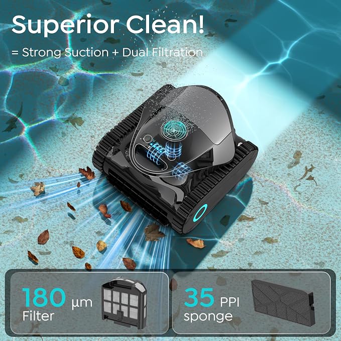 (2026 Upgrade) BRINBO C1 Robotic Pool Cleaner with 180 Mins, Pool Vacuum for Inground Ground Pools up to 1615 sq.ft, Smart Routing, Wall Climbing, Dual Filtration, with APP, Multi-Mode (Glossy Black)