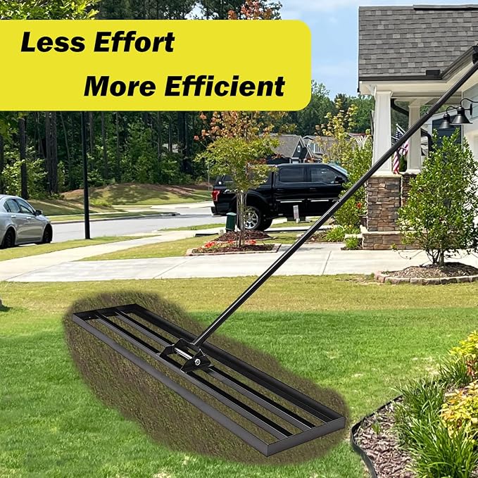 48"x10" Lawn Leveling Rake - High Carbon Steel Yard Lawn Leveler Tool with Adjustable Long Handle | Multi-Surface Levelawn Tool for Soil, Grass, Golf Course, Garden & Farm Care