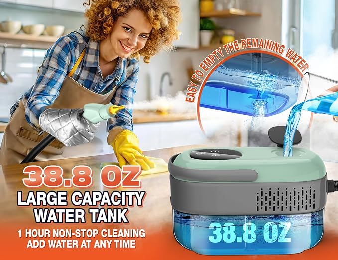 2500W Steam Cleaner, High Pressure Steamer for Cleaning, 10s Heat Up, 6 Level Adjustable Steam, 1.6L Water Tank, Chemical-Free Deep Cleaning Handheld Steam Cleaner for Home, Car, Kitchen, Bath (Green)