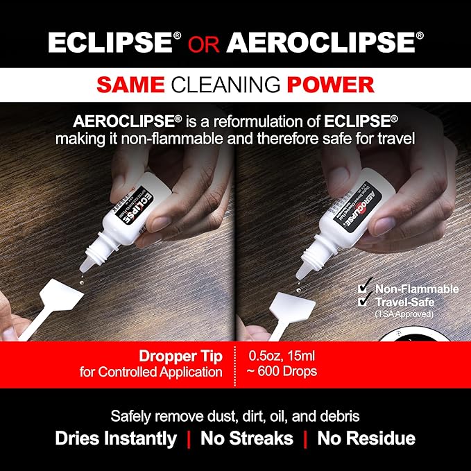 Sensor Cleaning Swab Kit - Aeroclipse Non-Flammable Optic Cleaning Solution (0.5oz/15ml) + Type-3 Sensor Swab Ultra 24mm (Pack of 6) - for Full Frame CMOS and CCD Sensors - Dust & Oil Remover