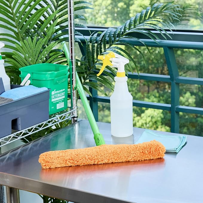 Restaurantware-Clean Tek Professional Window Washer Strip, 1 Window Scrubber with T-Bar Handle - Machine Washable, No-Streak Cleaning, Orange Microfiber Washer for Glass Door, Home Or Commercial Use