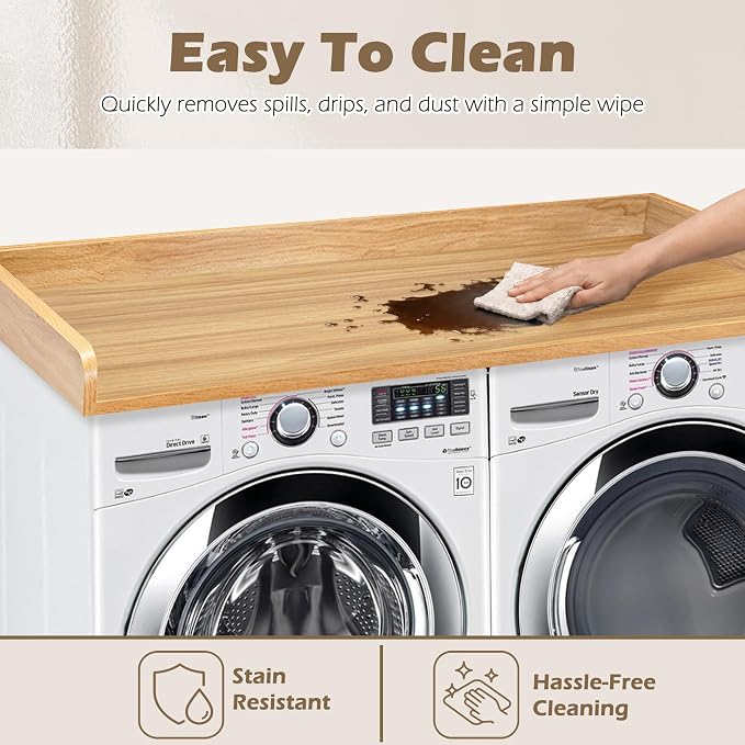 Royxen Washer Dryer Countertop with Solid Wood Core,54“W x 27.5D Laundry Countertop with Edge Rails,Washer and Dryer Topper for Laundry Room Organization (Oak)