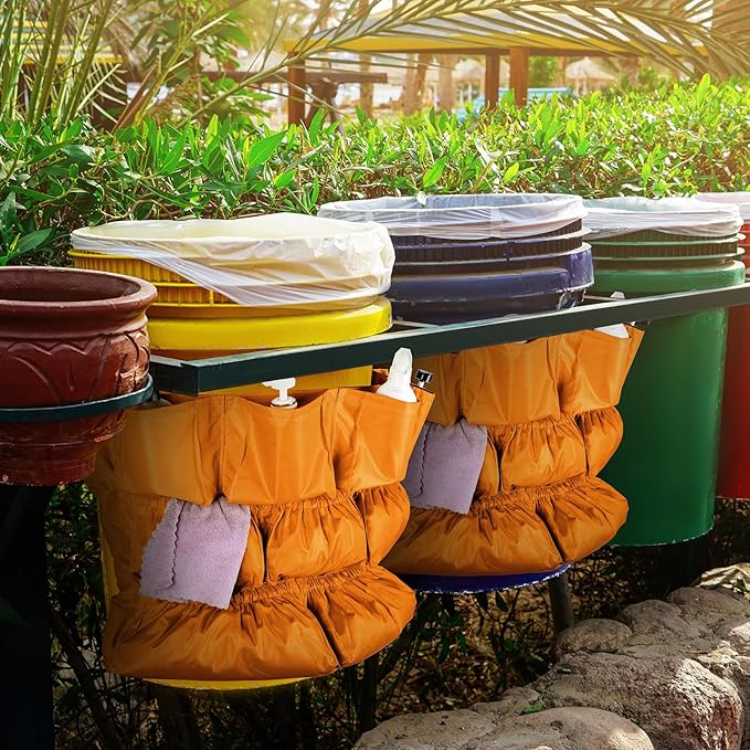 Frienda 2 Pcs Trash Can Caddy Bag Cleaning Caddy Bag for Garbage Bins Trash Holder Cart Garbage Bin Storage Organizer, Fits 32-50 Gallon Can, Janitorial Storage Cleaning Supplies (Yellow)