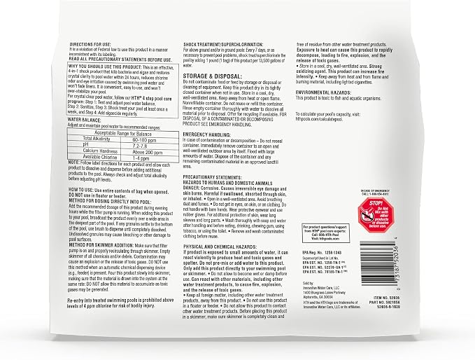 Pool RX 101001 6 Month Algaecide Blue Treats 7.5k-20k gallons + HTH 52036 Swimming Pool Care Shock Advanced, Swimming Pool Chemical, Cal Hypo Formula, (6 pack)