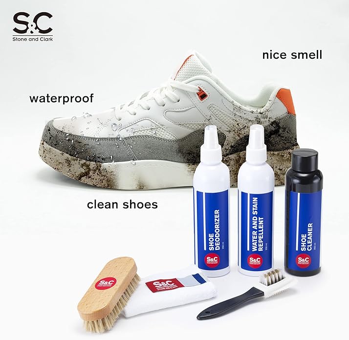 Stone and Clark Complete Shoe Care Set: Leather Boot Conditioner & Sneaker Cleaning Kit