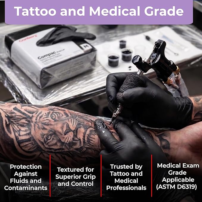 Cranberry Compac Black Nitrile Gloves Disposable Latex Free – Powder Free Food Safe Dental Medical Cleaning & Tattoo Supplies