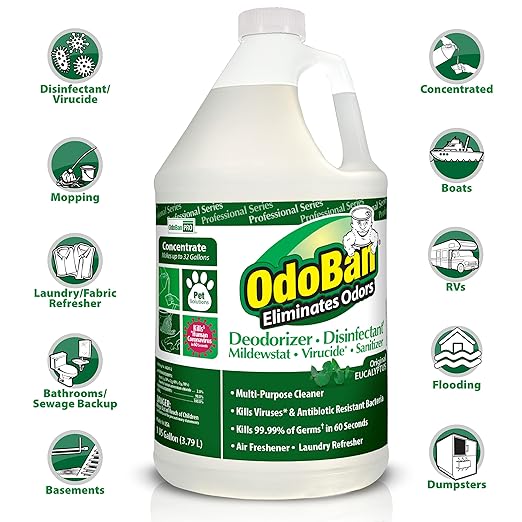 OdoBan Professional Disinfectant and Odor Eliminator Concentrate, 2 Gallons, Original Eucalyptus Scent
